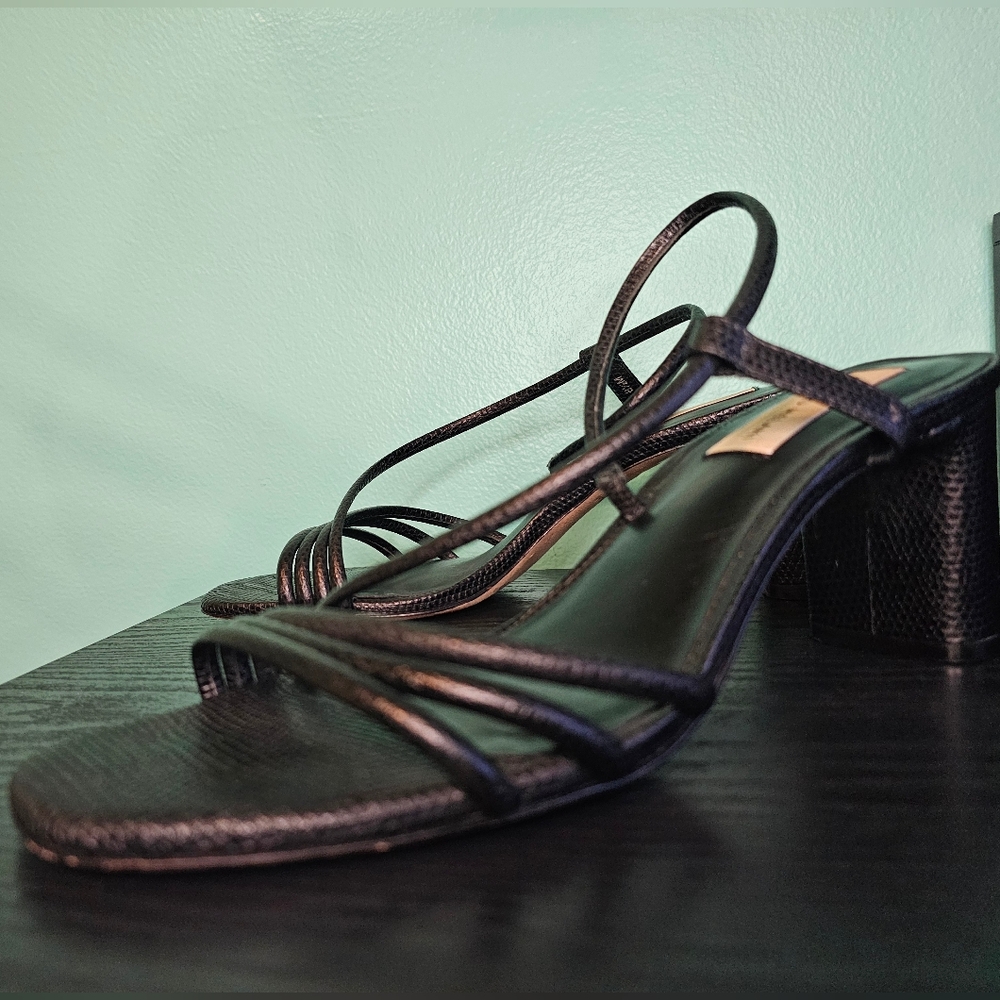 ANTONIO MELANI Black Snakeskin Strappy Heels Women's Size 8.5